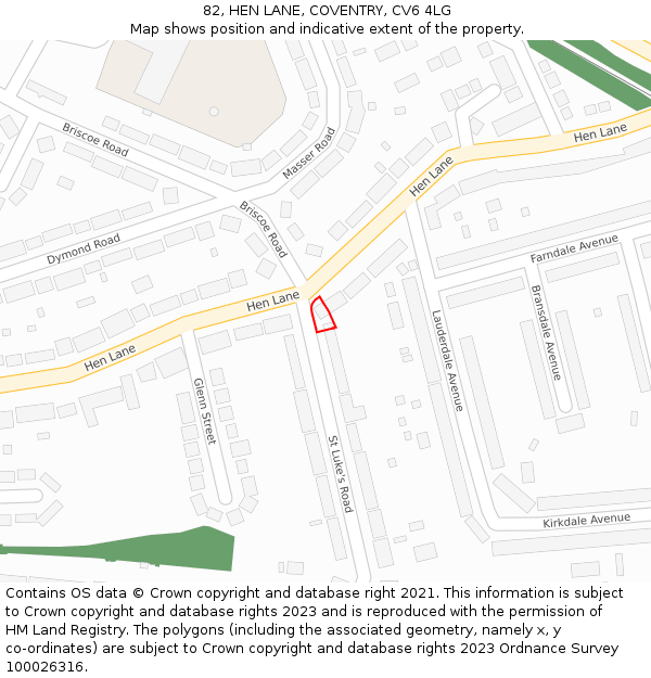 82, HEN LANE, COVENTRY, CV6 4LG: Location map and indicative extent of plot
