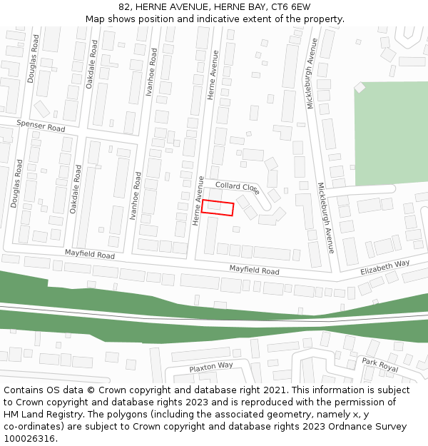 82, HERNE AVENUE, HERNE BAY, CT6 6EW: Location map and indicative extent of plot