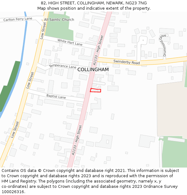 82, HIGH STREET, COLLINGHAM, NEWARK, NG23 7NG: Location map and indicative extent of plot