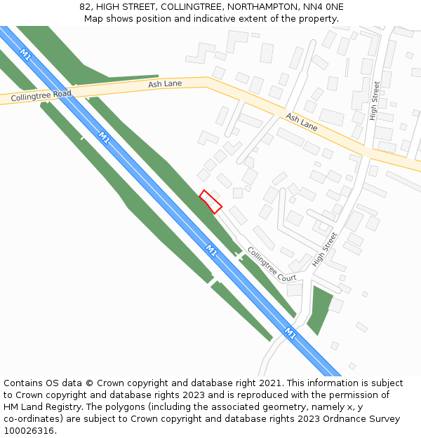 82, HIGH STREET, COLLINGTREE, NORTHAMPTON, NN4 0NE: Location map and indicative extent of plot