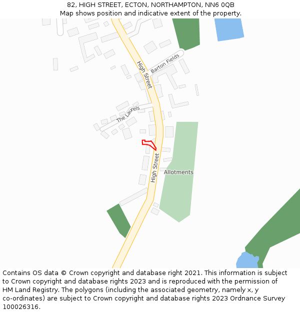 82, HIGH STREET, ECTON, NORTHAMPTON, NN6 0QB: Location map and indicative extent of plot