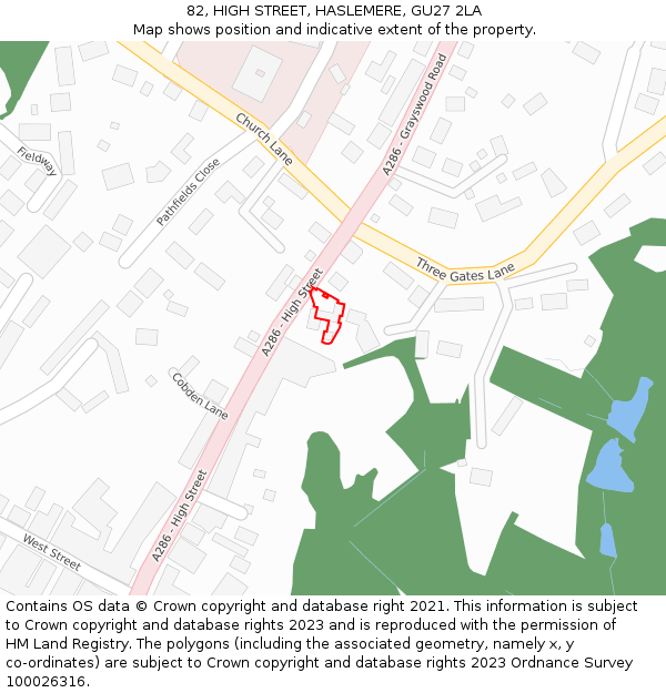 82, HIGH STREET, HASLEMERE, GU27 2LA: Location map and indicative extent of plot