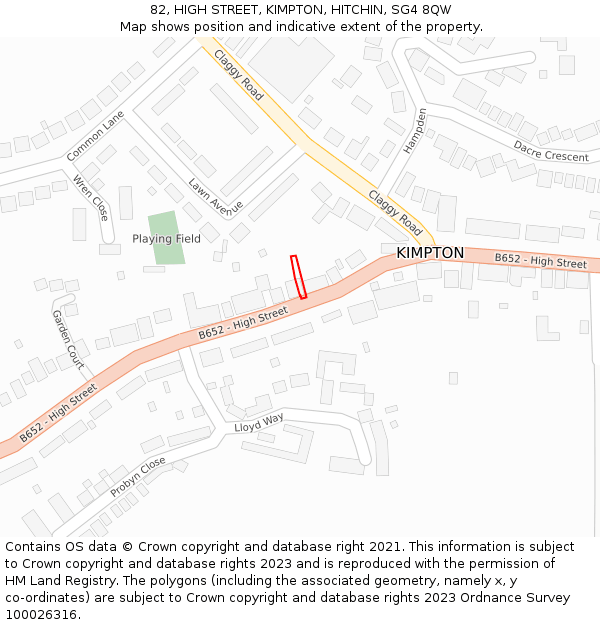 82, HIGH STREET, KIMPTON, HITCHIN, SG4 8QW: Location map and indicative extent of plot