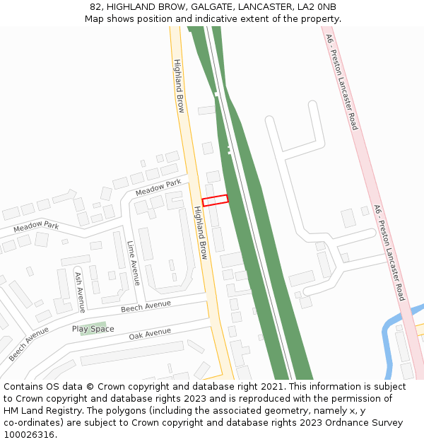 82, HIGHLAND BROW, GALGATE, LANCASTER, LA2 0NB: Location map and indicative extent of plot