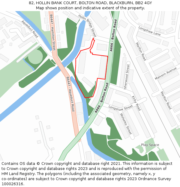 82, HOLLIN BANK COURT, BOLTON ROAD, BLACKBURN, BB2 4GY: Location map and indicative extent of plot