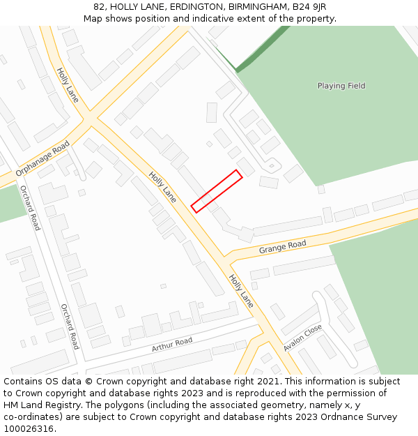 82, HOLLY LANE, ERDINGTON, BIRMINGHAM, B24 9JR: Location map and indicative extent of plot