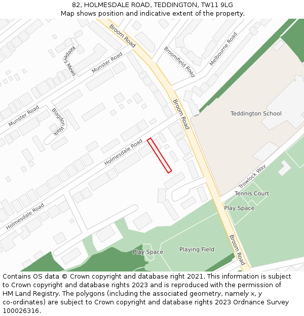 82, HOLMESDALE ROAD, TEDDINGTON, TW11 9LG: Location map and indicative extent of plot