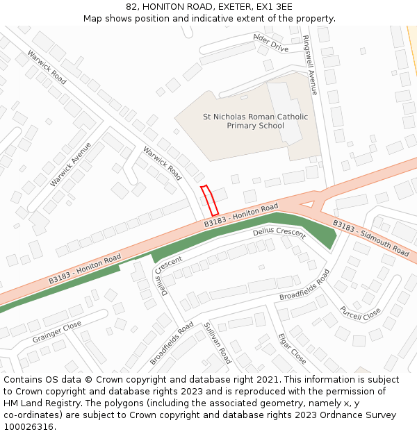82, HONITON ROAD, EXETER, EX1 3EE: Location map and indicative extent of plot