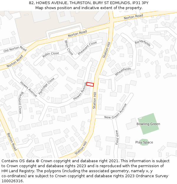 82, HOWES AVENUE, THURSTON, BURY ST EDMUNDS, IP31 3PY: Location map and indicative extent of plot