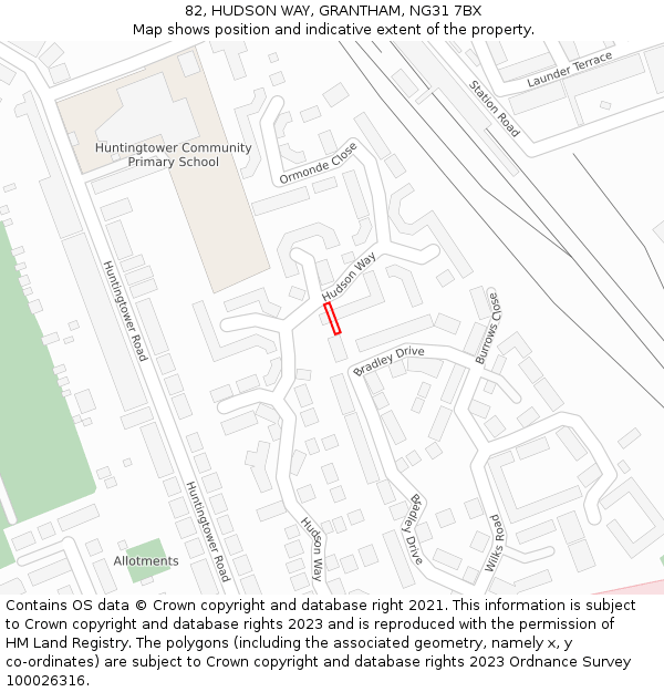 82, HUDSON WAY, GRANTHAM, NG31 7BX: Location map and indicative extent of plot