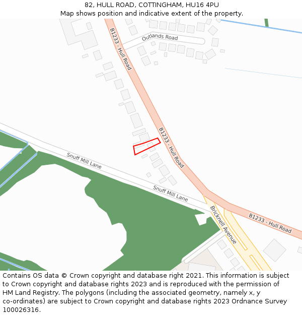 82, HULL ROAD, COTTINGHAM, HU16 4PU: Location map and indicative extent of plot