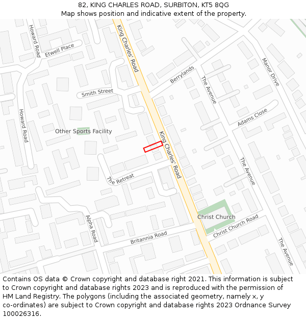 82, KING CHARLES ROAD, SURBITON, KT5 8QG: Location map and indicative extent of plot