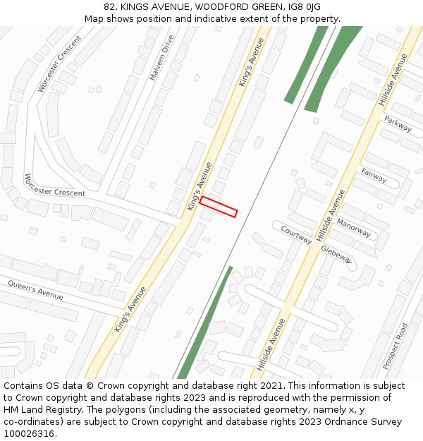 82, KINGS AVENUE, WOODFORD GREEN, IG8 0JG: Location map and indicative extent of plot