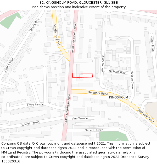 82, KINGSHOLM ROAD, GLOUCESTER, GL1 3BB: Location map and indicative extent of plot