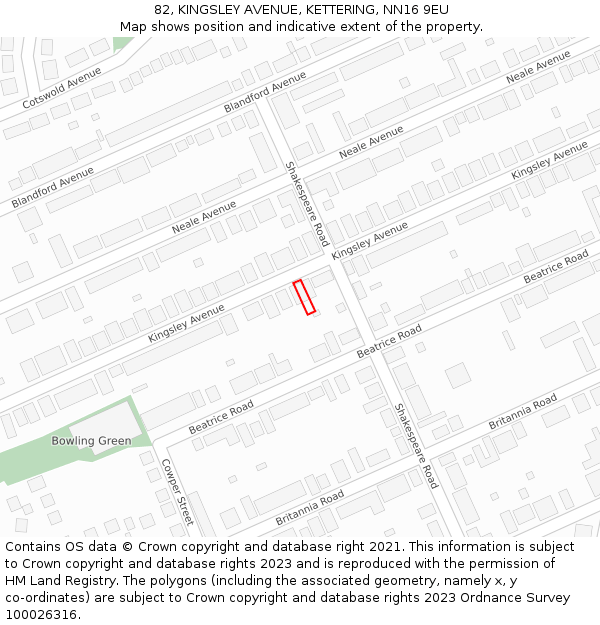 82, KINGSLEY AVENUE, KETTERING, NN16 9EU: Location map and indicative extent of plot