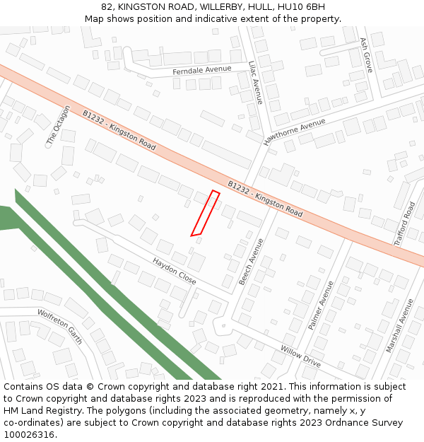 82, KINGSTON ROAD, WILLERBY, HULL, HU10 6BH: Location map and indicative extent of plot