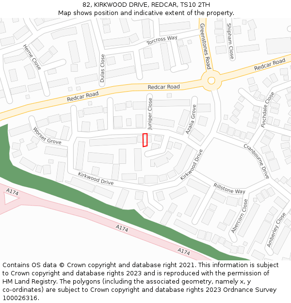 82, KIRKWOOD DRIVE, REDCAR, TS10 2TH: Location map and indicative extent of plot