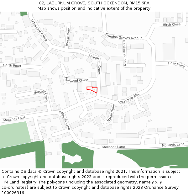 82, LABURNUM GROVE, SOUTH OCKENDON, RM15 6RA: Location map and indicative extent of plot