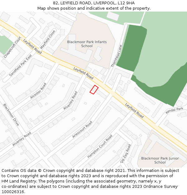 82, LEYFIELD ROAD, LIVERPOOL, L12 9HA: Location map and indicative extent of plot