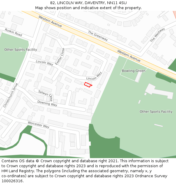 82, LINCOLN WAY, DAVENTRY, NN11 4SU: Location map and indicative extent of plot