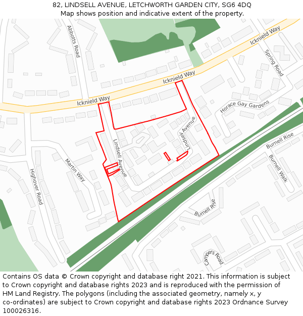 82, LINDSELL AVENUE, LETCHWORTH GARDEN CITY, SG6 4DQ: Location map and indicative extent of plot