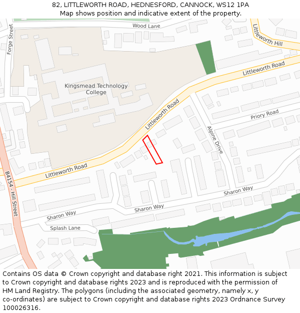 82, LITTLEWORTH ROAD, HEDNESFORD, CANNOCK, WS12 1PA: Location map and indicative extent of plot