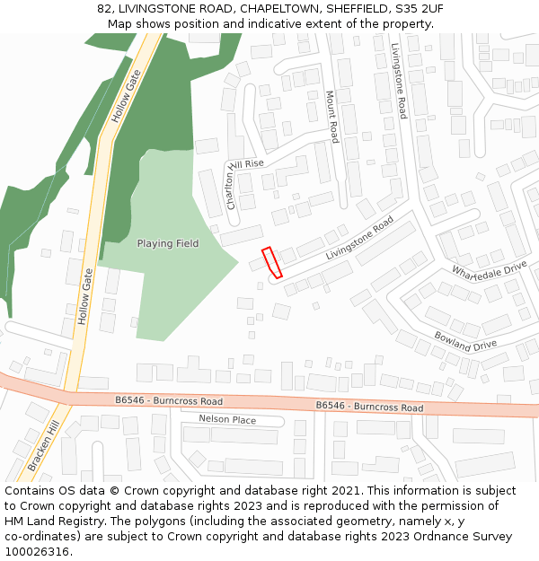 82, LIVINGSTONE ROAD, CHAPELTOWN, SHEFFIELD, S35 2UF: Location map and indicative extent of plot