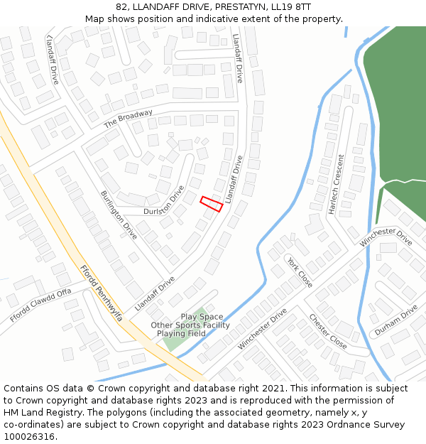 82, LLANDAFF DRIVE, PRESTATYN, LL19 8TT: Location map and indicative extent of plot