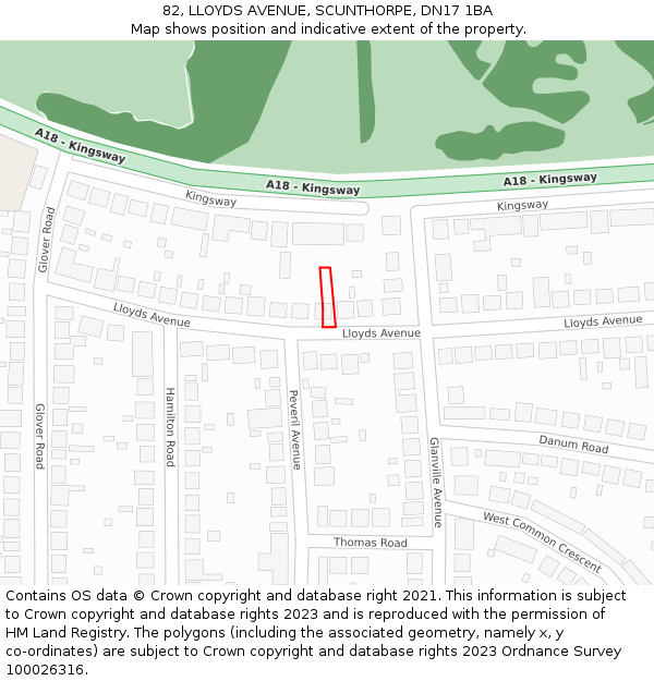 82, LLOYDS AVENUE, SCUNTHORPE, DN17 1BA: Location map and indicative extent of plot