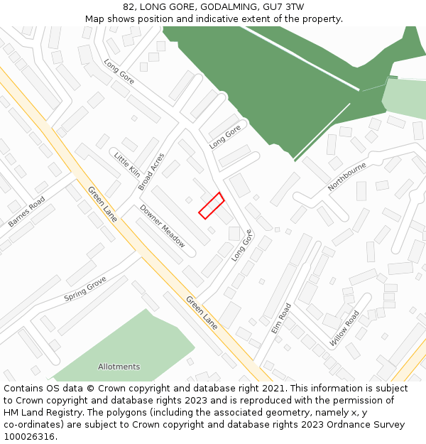 82, LONG GORE, GODALMING, GU7 3TW: Location map and indicative extent of plot