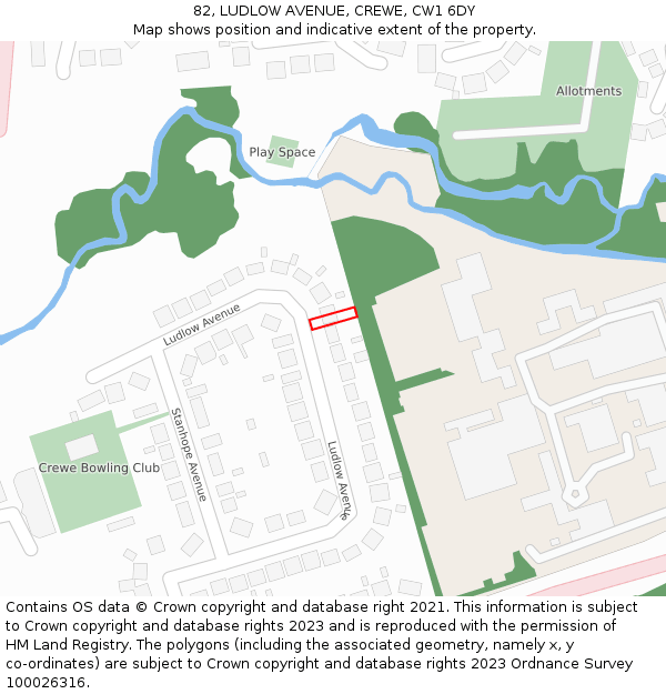 82, LUDLOW AVENUE, CREWE, CW1 6DY: Location map and indicative extent of plot