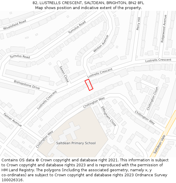82, LUSTRELLS CRESCENT, SALTDEAN, BRIGHTON, BN2 8FL: Location map and indicative extent of plot