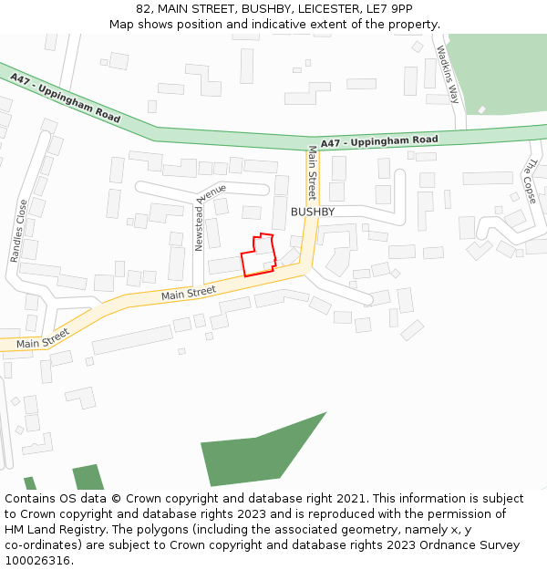 82, MAIN STREET, BUSHBY, LEICESTER, LE7 9PP: Location map and indicative extent of plot