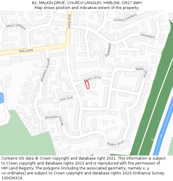 82, MALKIN DRIVE, CHURCH LANGLEY, HARLOW, CM17 9WH: Location map and indicative extent of plot