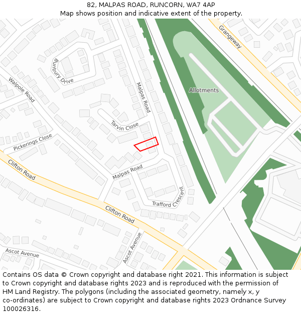 82, MALPAS ROAD, RUNCORN, WA7 4AP: Location map and indicative extent of plot