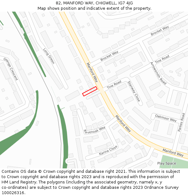 82, MANFORD WAY, CHIGWELL, IG7 4JG: Location map and indicative extent of plot