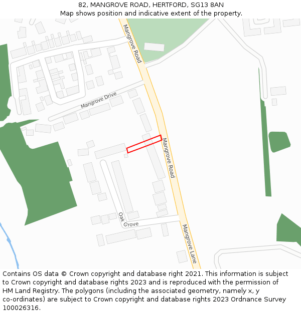 82, MANGROVE ROAD, HERTFORD, SG13 8AN: Location map and indicative extent of plot