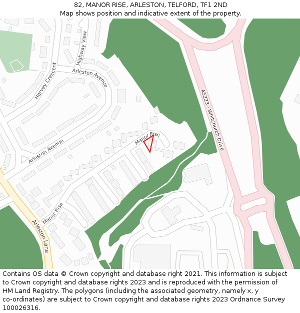 82, MANOR RISE, ARLESTON, TELFORD, TF1 2ND: Location map and indicative extent of plot