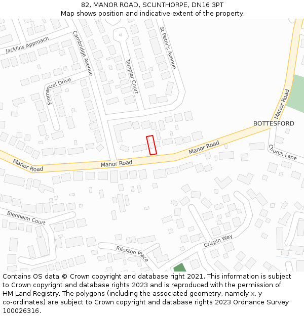 82, MANOR ROAD, SCUNTHORPE, DN16 3PT: Location map and indicative extent of plot