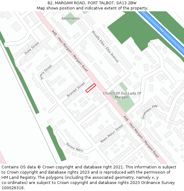 82, MARGAM ROAD, PORT TALBOT, SA13 2BW: Location map and indicative extent of plot