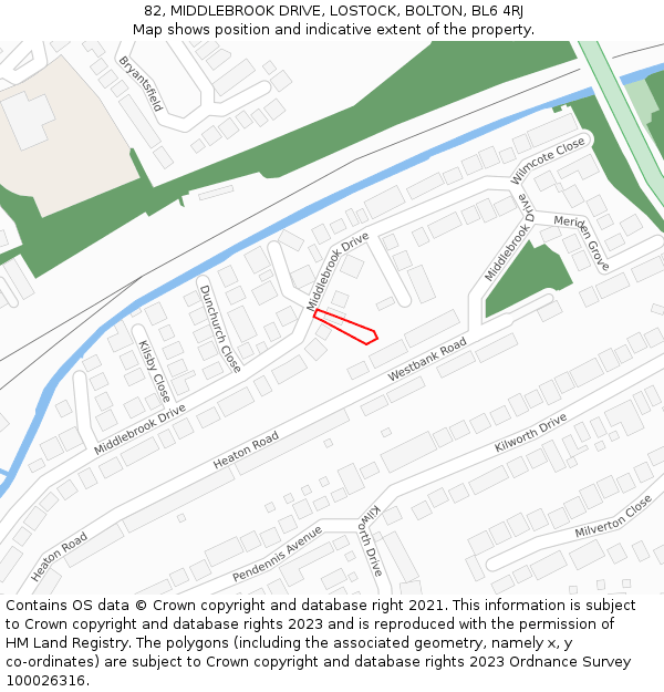 82, MIDDLEBROOK DRIVE, LOSTOCK, BOLTON, BL6 4RJ: Location map and indicative extent of plot