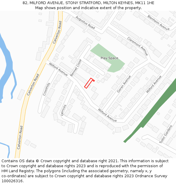 82, MILFORD AVENUE, STONY STRATFORD, MILTON KEYNES, MK11 1HE: Location map and indicative extent of plot