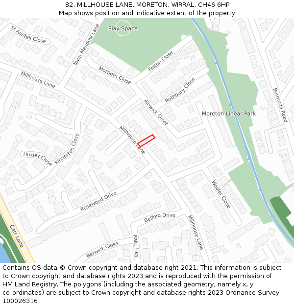 82, MILLHOUSE LANE, MORETON, WIRRAL, CH46 6HP: Location map and indicative extent of plot