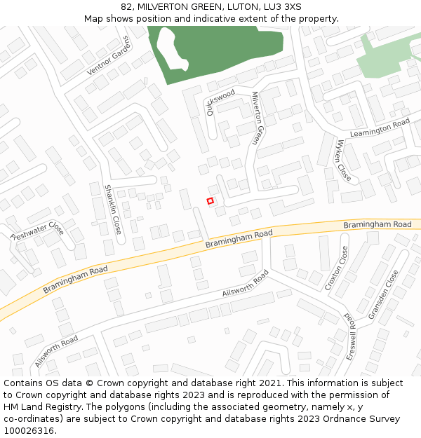 82, MILVERTON GREEN, LUTON, LU3 3XS: Location map and indicative extent of plot