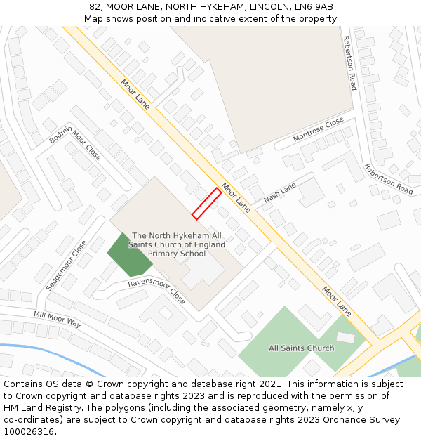 82, MOOR LANE, NORTH HYKEHAM, LINCOLN, LN6 9AB: Location map and indicative extent of plot