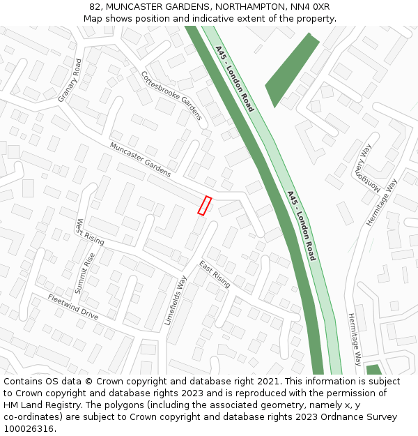 82, MUNCASTER GARDENS, NORTHAMPTON, NN4 0XR: Location map and indicative extent of plot