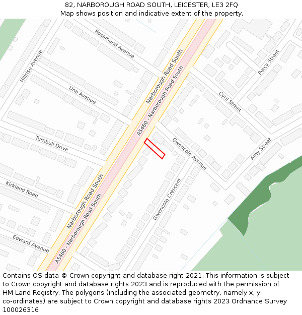 82, NARBOROUGH ROAD SOUTH, LEICESTER, LE3 2FQ: Location map and indicative extent of plot