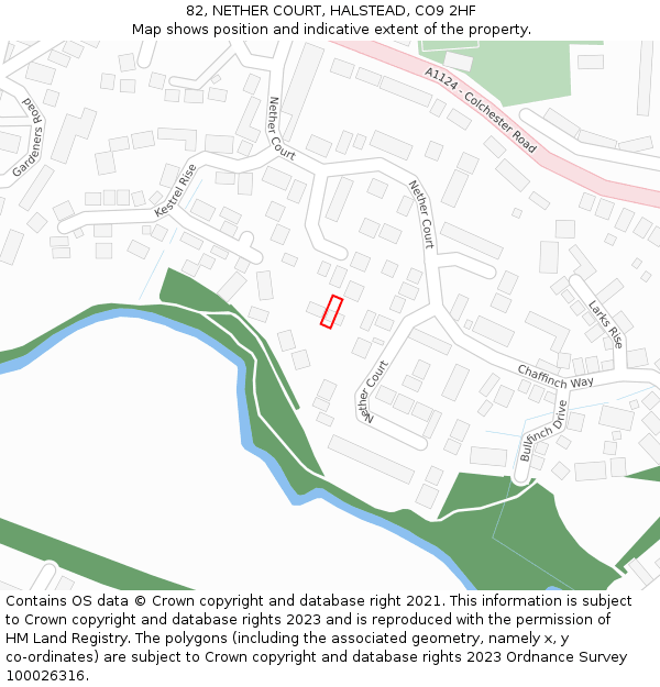 82, NETHER COURT, HALSTEAD, CO9 2HF: Location map and indicative extent of plot