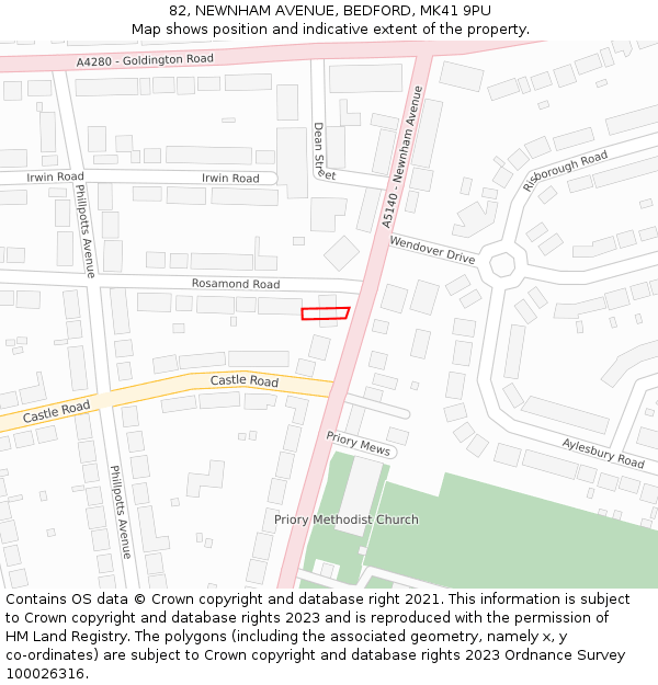 82, NEWNHAM AVENUE, BEDFORD, MK41 9PU: Location map and indicative extent of plot