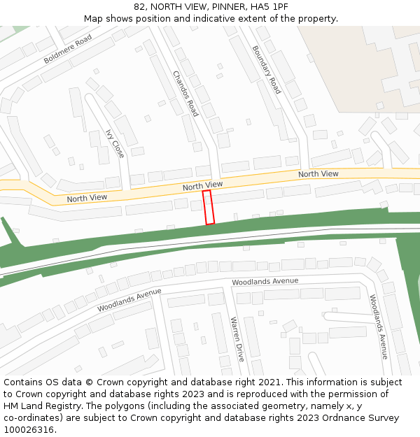 82, NORTH VIEW, PINNER, HA5 1PF: Location map and indicative extent of plot